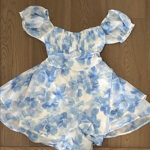 Blue Floral Off-Shoulder Romper